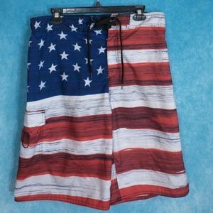 U.S. Apparel Board Shorts, Swim Trunks, Men's, Red/White/Blue, Size Large